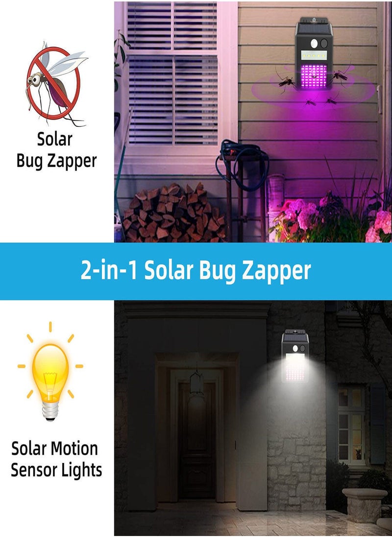 2-in-1 Solar Bug Zapper Outdoor , 1 Pack Powered Mosquito with UV Light, Electric Insect Killer Fly Trap Motion Sensor LED Lights for Use, Garden Waterproof