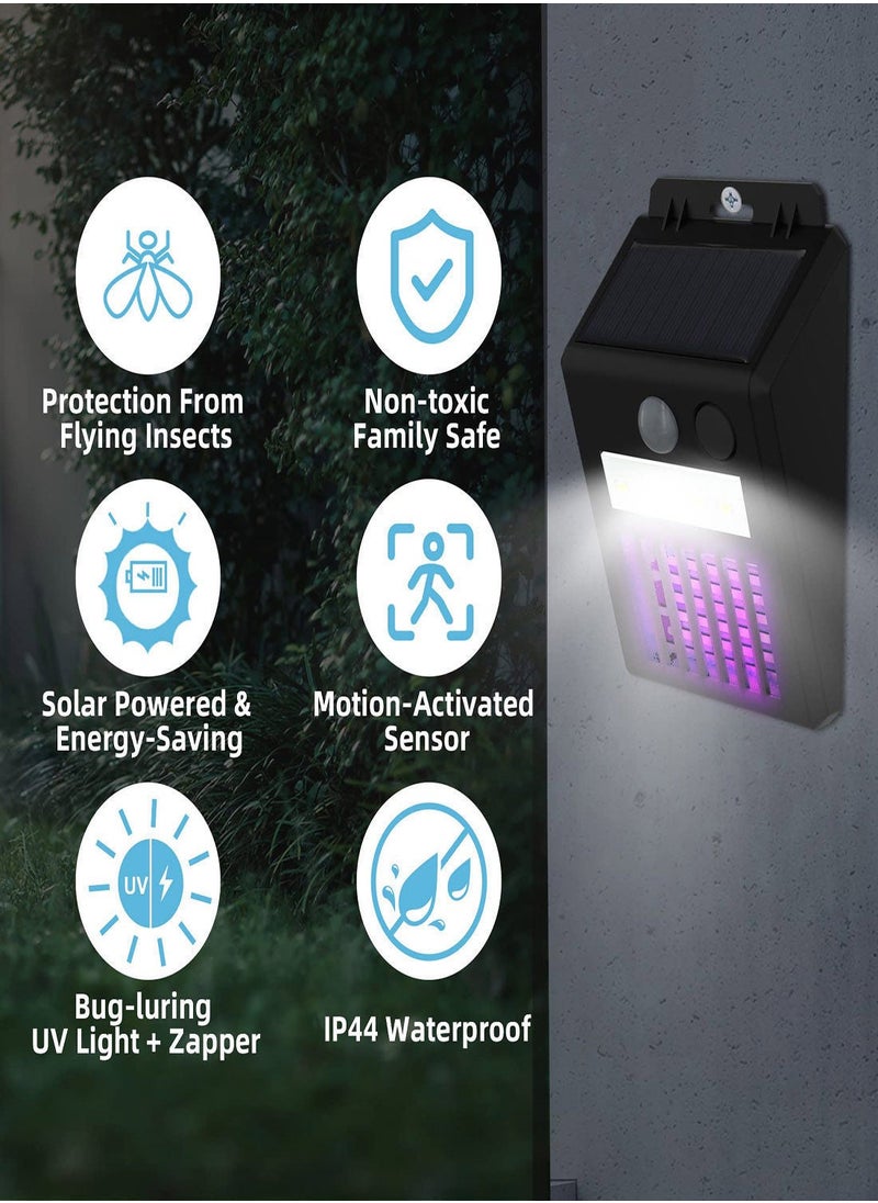 2-in-1 Solar Bug Zapper Outdoor , 1 Pack Powered Mosquito with UV Light, Electric Insect Killer Fly Trap Motion Sensor LED Lights for Use, Garden Waterproof