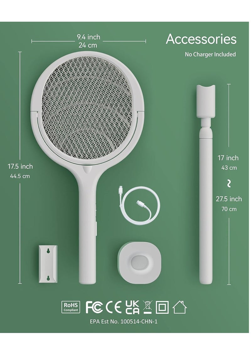 Bug Zapper Electric Fly Swatter Racket Racket Mosquito Zapper Rotating Head Rechargeable Indoor Bug Zapper Fruit Fly Zapper Spider Killer Gnat Trap Wasp Catcher with a Telescopic Extension Wand