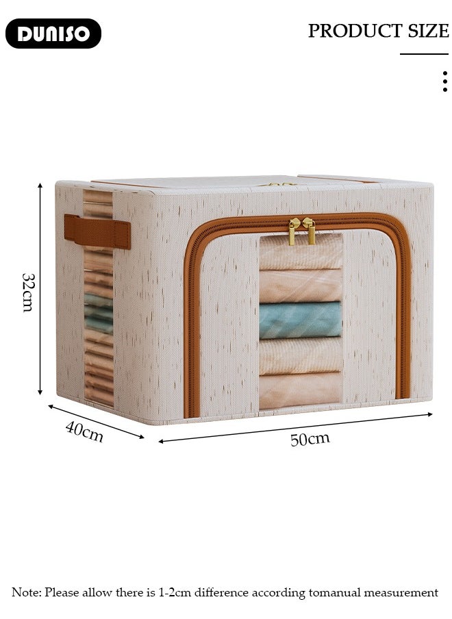 Closet Storage Box with Metal Frame, Stackable Flodable Closet Container Organizer with Lids Handle Double & Zippers, Large Capacity Wardrobe Clothes Storage Box with Clear Window for Blanket, Bedding, Clothes, Comforter