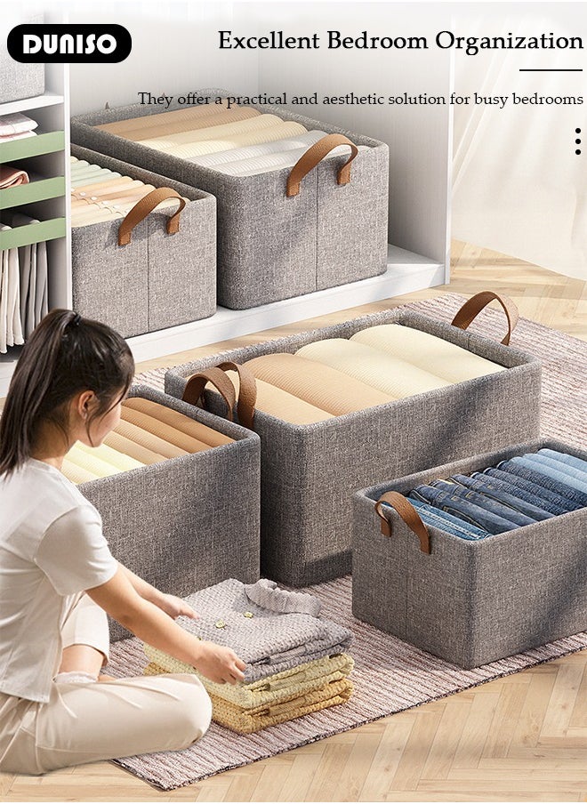 6pcs Foldable Closet Storage Organizer with Steel Frame,Wardrobe Clothes Organizer For Organizing Clothing, Sheets, Toys, Books,Washable Closet Storage Boxes with Carrying Handles Cube Stackable Storage Bin for Home Bedroom Office