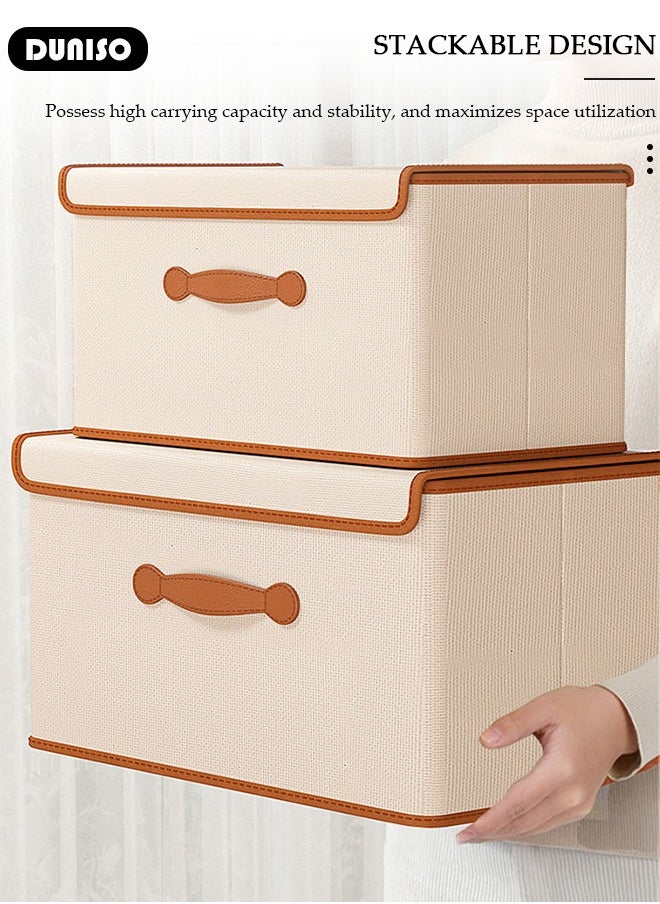 2 peices Foldable Closet Storage Organizer with lid,Wardrobe Clothes Organizer For Clothing, Sheets, Toys, Books,Washable Closet Storage Boxes with Carrying Handles Cube Stackable Storage Bin for Home Bedroom Office