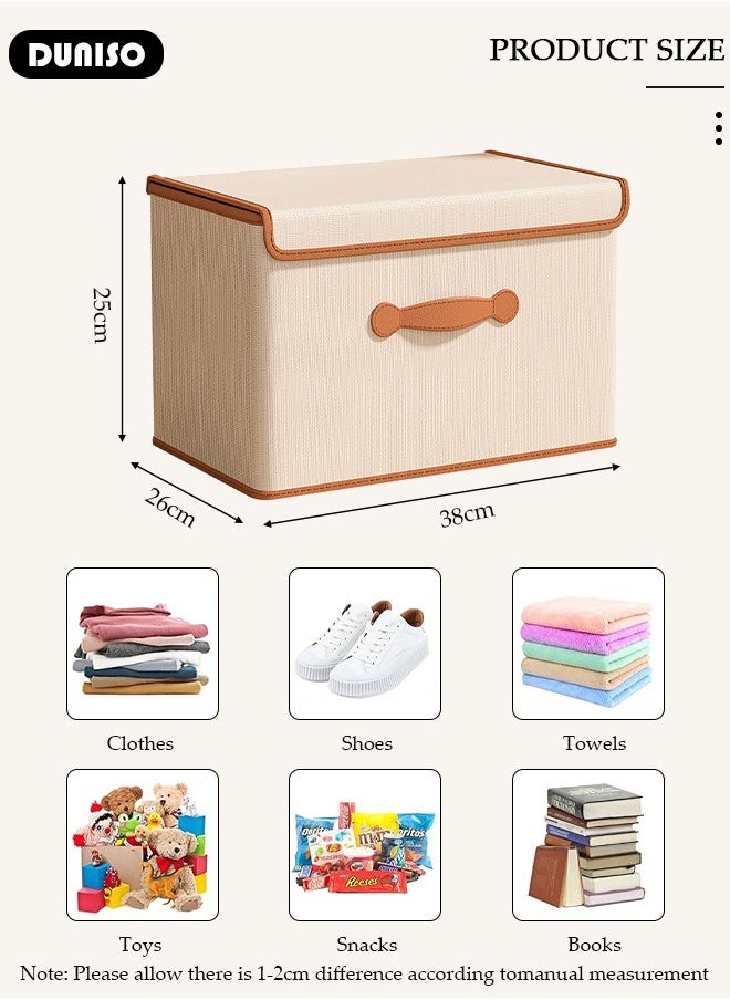 2 peices Foldable Closet Storage Organizer with lid,Wardrobe Clothes Organizer For Clothing, Sheets, Toys, Books,Washable Closet Storage Boxes with Carrying Handles Cube Stackable Storage Bin for Home Bedroom Office