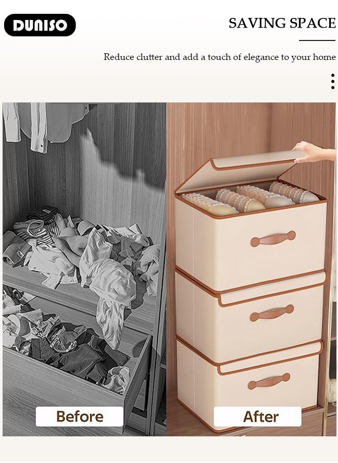 2 peices Foldable Closet Storage Organizer with lid,Wardrobe Clothes Organizer For Clothing, Sheets, Toys, Books,Washable Closet Storage Boxes with Carrying Handles Cube Stackable Storage Bin for Home Bedroom Office