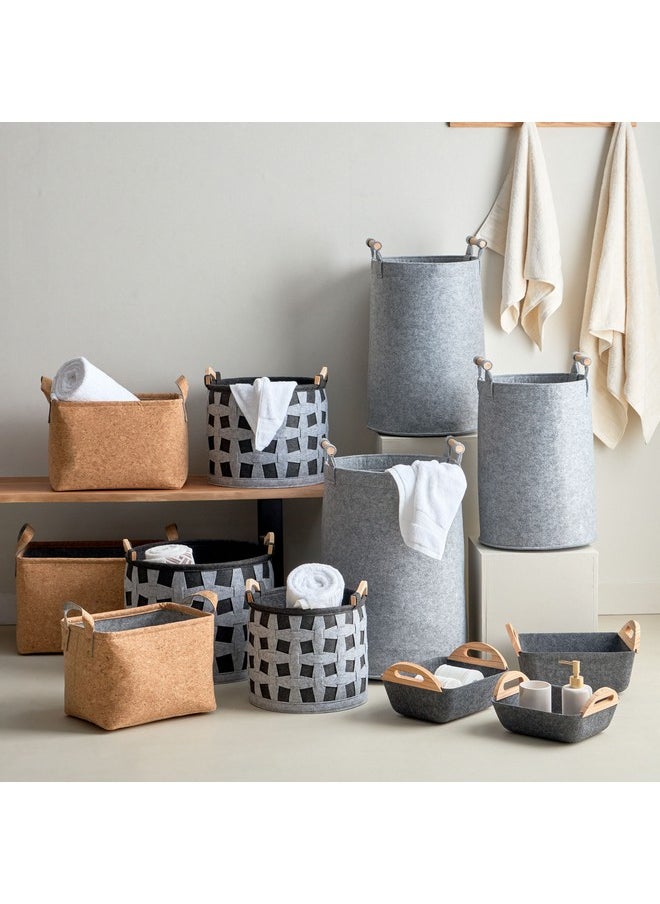 Geben 3-Piece Felt Basket Set with Wooden Handle 32 x 12 x 25.5 cm