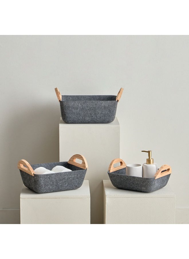 Geben 3-Piece Felt Basket Set with Wooden Handle 32 x 12 x 25.5 cm