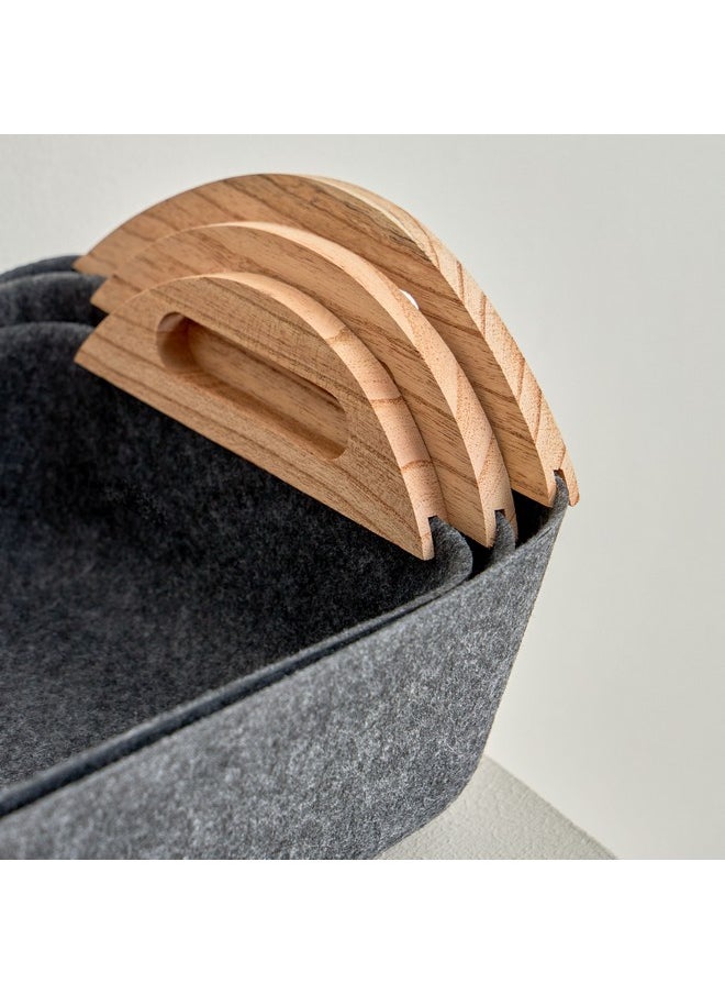 Geben 3-Piece Felt Basket Set with Wooden Handle 32 x 12 x 25.5 cm