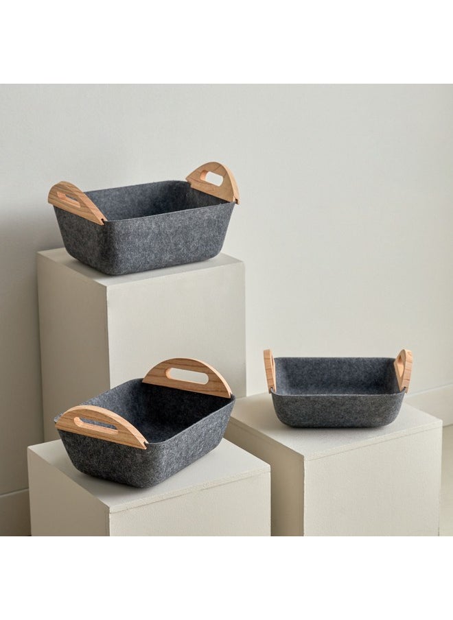 Geben 3-Piece Felt Basket Set with Wooden Handle 32 x 12 x 25.5 cm