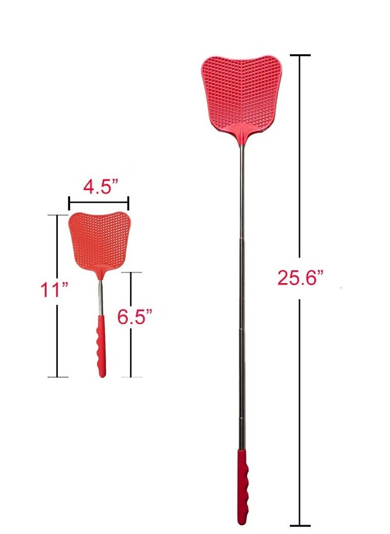 Extendable Fly Swatters Durable Plastic Fly Swatter Heavy Duty Set Telescopic Flyswatter with Stainless Steel Handle for Indoor Outdoor Classroom Office