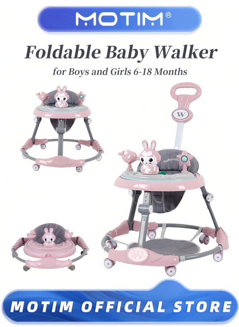 Baby Walker Foldable Adjustable Baby Walker with Wheels Infant Toddler Walker with Music Disk for Boys and Girls 6-18 Months