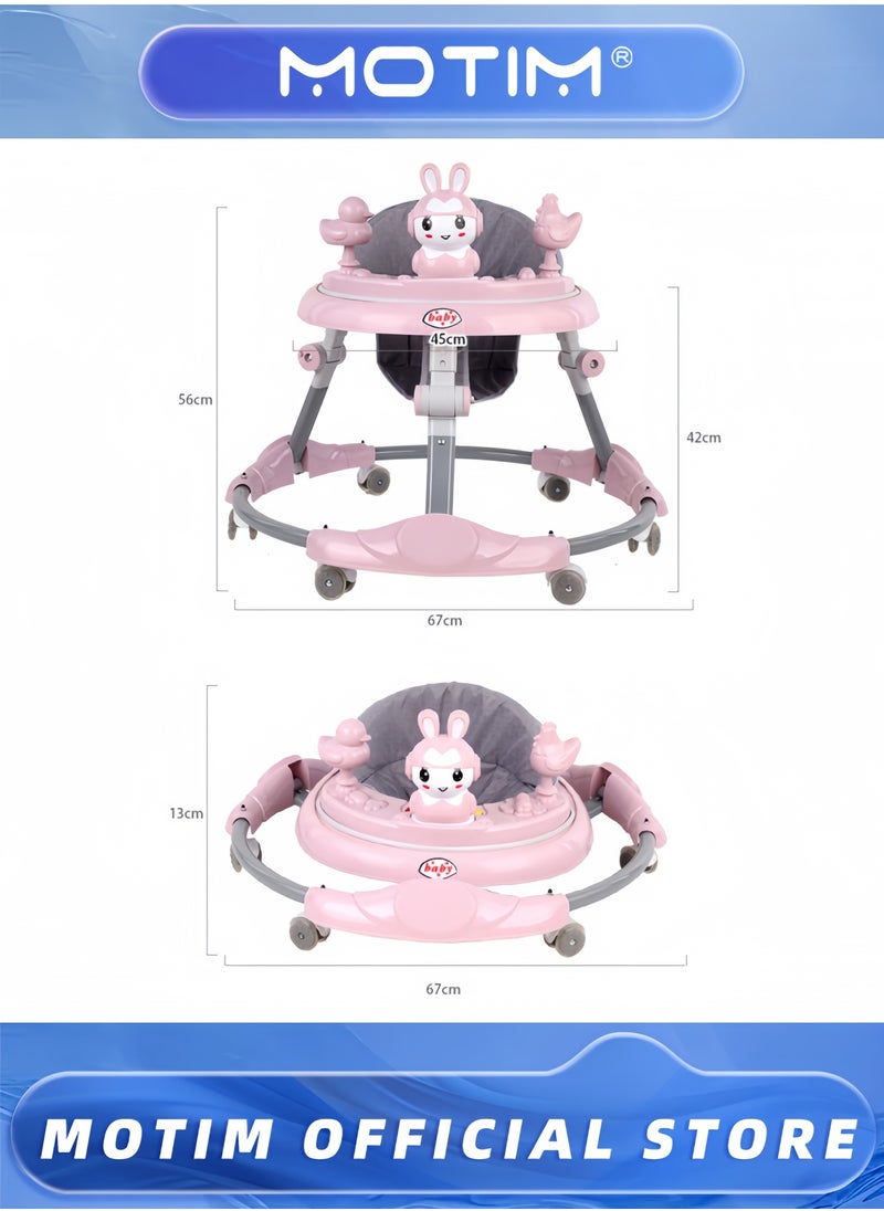 Baby Walker Foldable Adjustable Baby Walker with Wheels Infant Toddler Walker with Music Disk for Boys and Girls 6-18 Months