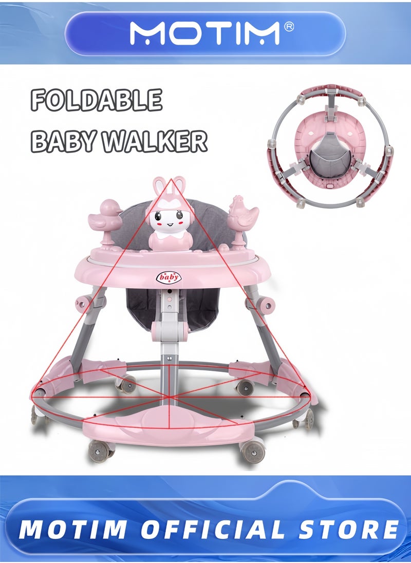 Baby Walker Foldable Adjustable Baby Walker with Wheels Infant Toddler Walker with Music Disk for Boys and Girls 6-18 Months