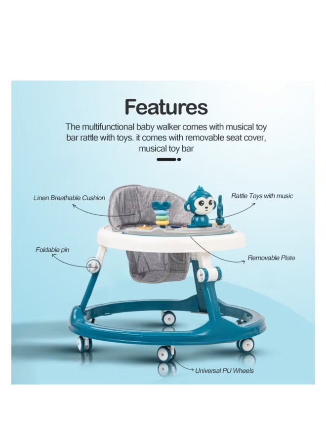 Baby Walker Multifunctional Anti-Rollover Anti-O Folding 6-18 Months with Music