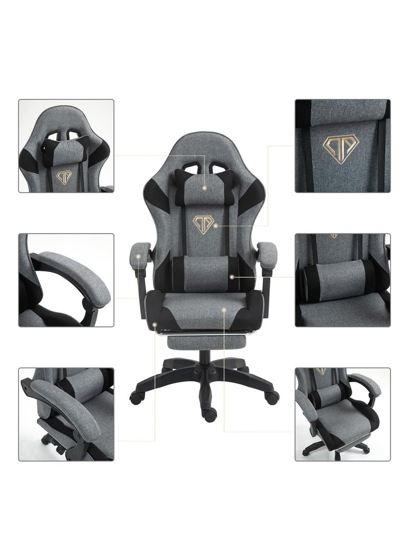 Gaming Chair Computer Chair, Ergonomic High Back Fabric Gaming Chair, Tilt and Height Adjustable Computer Chair with Neck and Massaging Lumbar Support for Office or Gaming