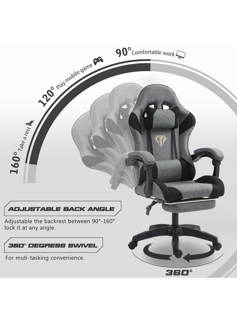 Gaming Chair Computer Chair, Ergonomic High Back Fabric Gaming Chair, Tilt and Height Adjustable Computer Chair with Neck and Massaging Lumbar Support for Office or Gaming