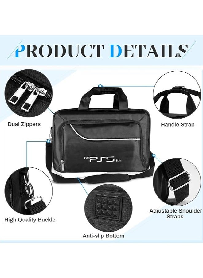 PS5 SLIM Travel Storage Cross Bag For PS5 Slim, - Luxury Waterproof Shoulder Bag For Playstation 5, Console & Accessories Storage Organizer (Black)