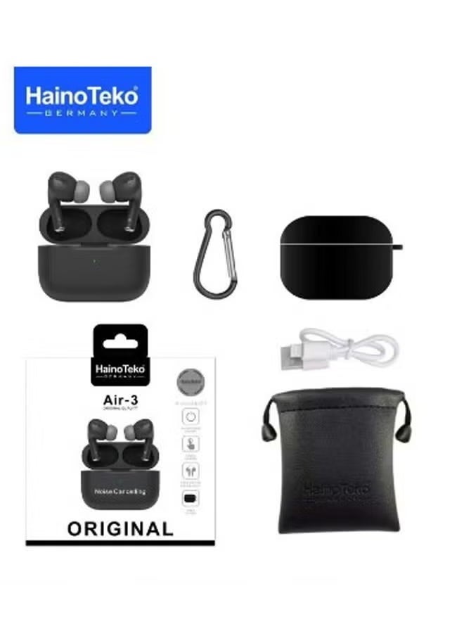 Wireless Air Pod PRO AIR-3, In-Ear Earphones, Bluetooth, Silicon Cover With Hook, Compatible For iPhone And Android - Haino Teko Air-3 Black