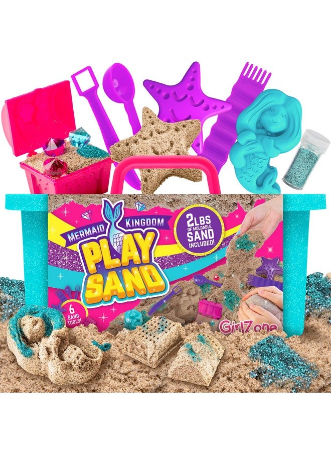 Mermaid Sensory Sand Kit, 2Lbs Moldable Play Sand For Kids Aged 3+, Magic Sand With Gems, Tools & Portable Treasure Chest, Kids Toys For Playdates, Party Games & Gifting