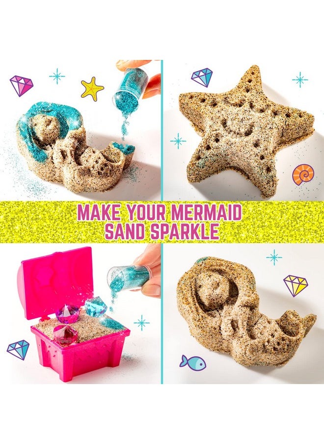 Mermaid Sensory Sand Kit, 2Lbs Moldable Play Sand For Kids Aged 3+, Magic Sand With Gems, Tools & Portable Treasure Chest, Kids Toys For Playdates, Party Games & Gifting