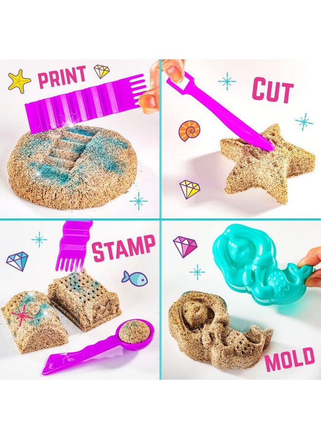 Mermaid Sensory Sand Kit, 2Lbs Moldable Play Sand For Kids Aged 3+, Magic Sand With Gems, Tools & Portable Treasure Chest, Kids Toys For Playdates, Party Games & Gifting