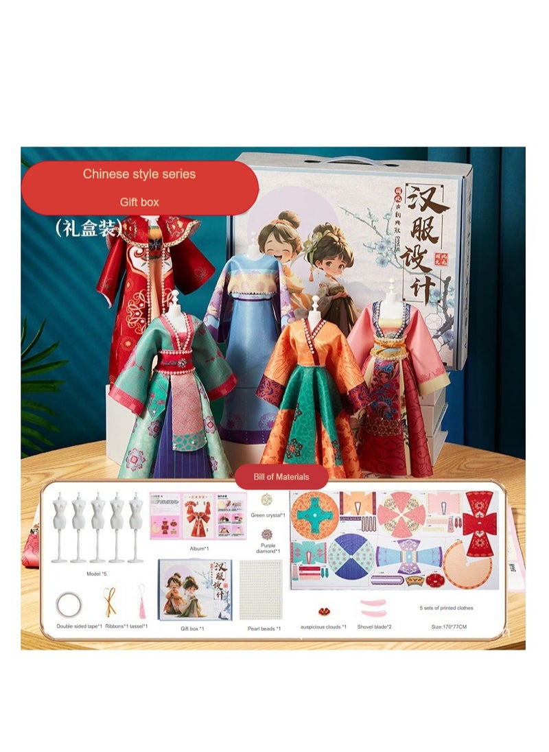 China Hanfu Dressing Doll Clothing Designer Handmade DIY Material Kit Birthday Gift for Girls Hanfu Design - Purple Chinese Traditional Formal Dress Clothing Toy Educational Cuddly Trendy New Fashion Popular Beautiful Festival Children's Character Creative Classical Traditional Tang Yun Jia Ren [Can make 5 sets of formal dresses at the same time] Gift Box Set