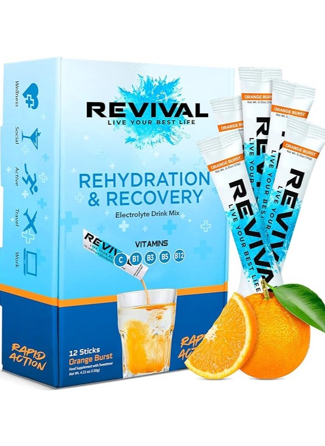 Revival Rapid Rehydration Electrolytes Powder Orange Burst 12 Sachet