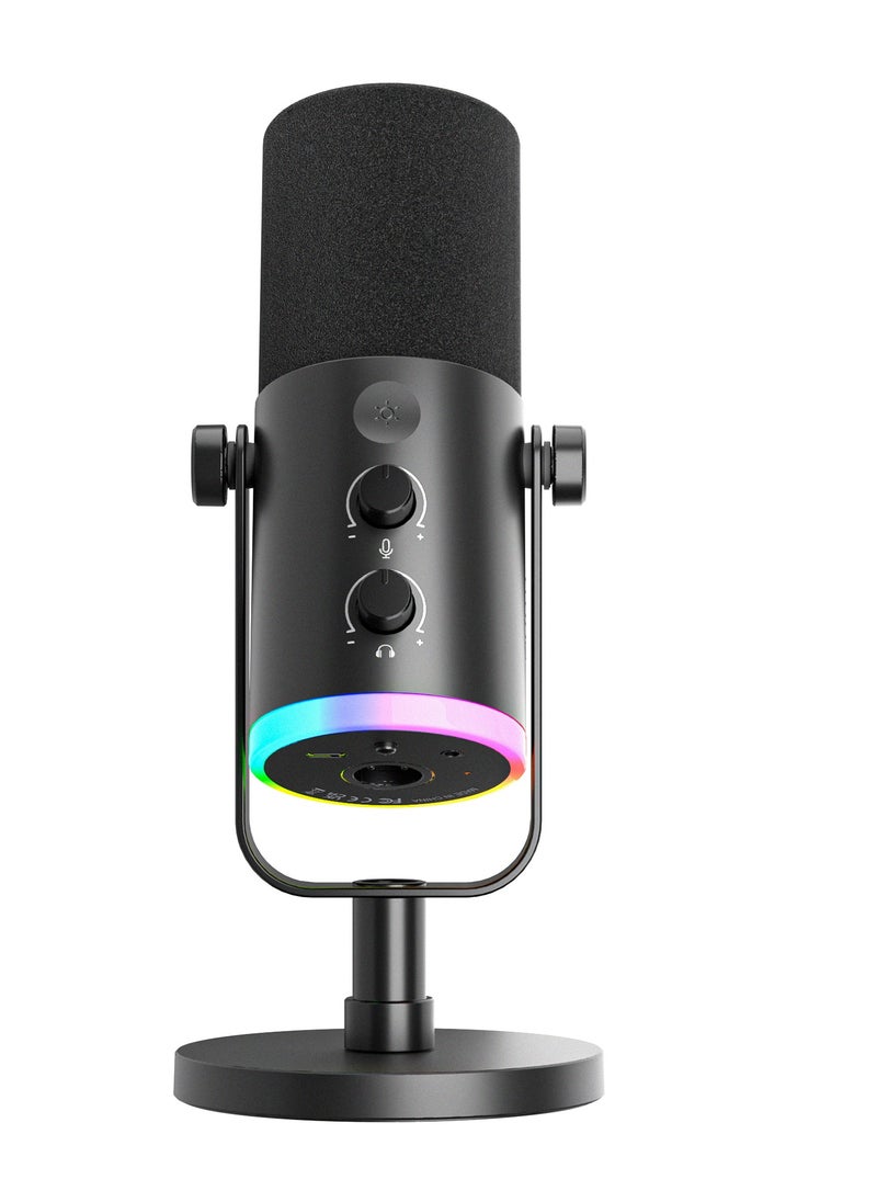 FIFINE AM8 NEO XLR/USB-C Dynamic Microphone with RGB Lighting & Real-Time Monitoring