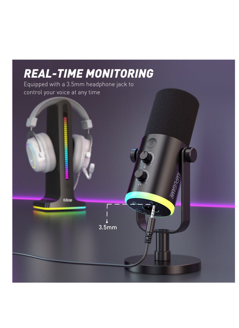 FIFINE AM8 NEO XLR/USB-C Dynamic Microphone with RGB Lighting & Real-Time Monitoring