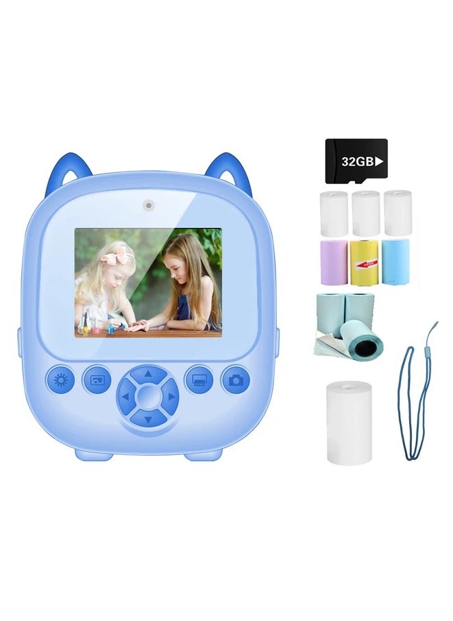 Kids Digital Camera with Thermal Printer | 2.4-Inch Screen | 1080P Dual Cameras for Photos & Videos | Instant Inkless Printing | Fun Games & Music | Portable Gift for Children