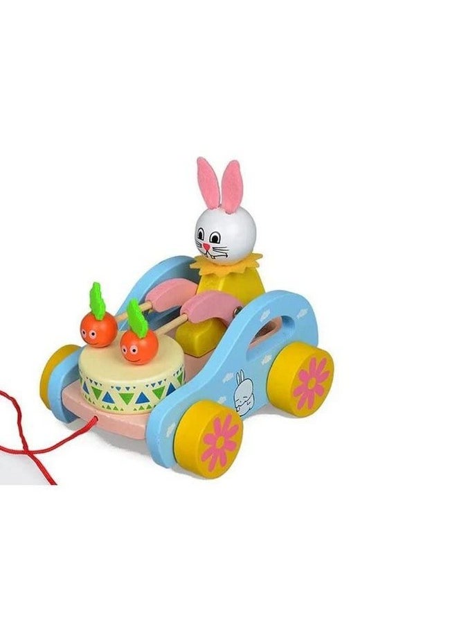 Wooden Drum Musical Pull Along Toy, Baby Early Walking Pull Toy, (Pack Of 1) (Rabbit)