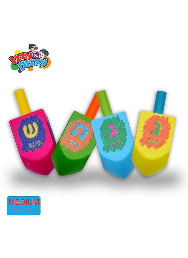 Hanukkah Dreidels - Multi Colored Painted Wooden Dreidel - 100 Pack Medium - Dreidels In Bulk