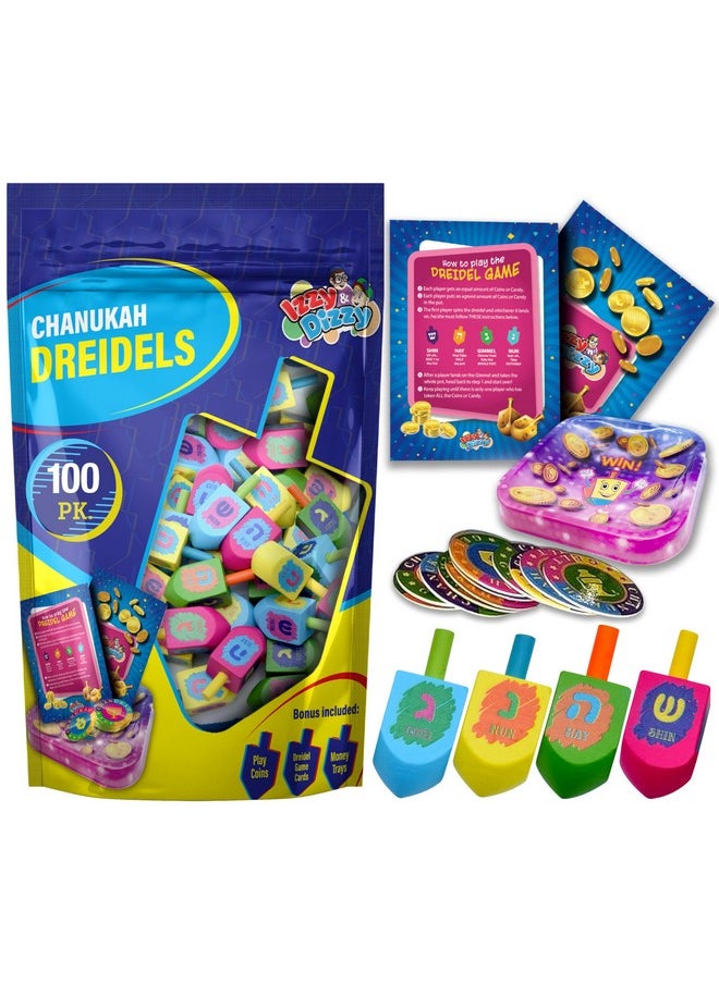 Hanukkah Dreidels - Multi Colored Painted Wooden Dreidel - 100 Pack Medium - Dreidels In Bulk