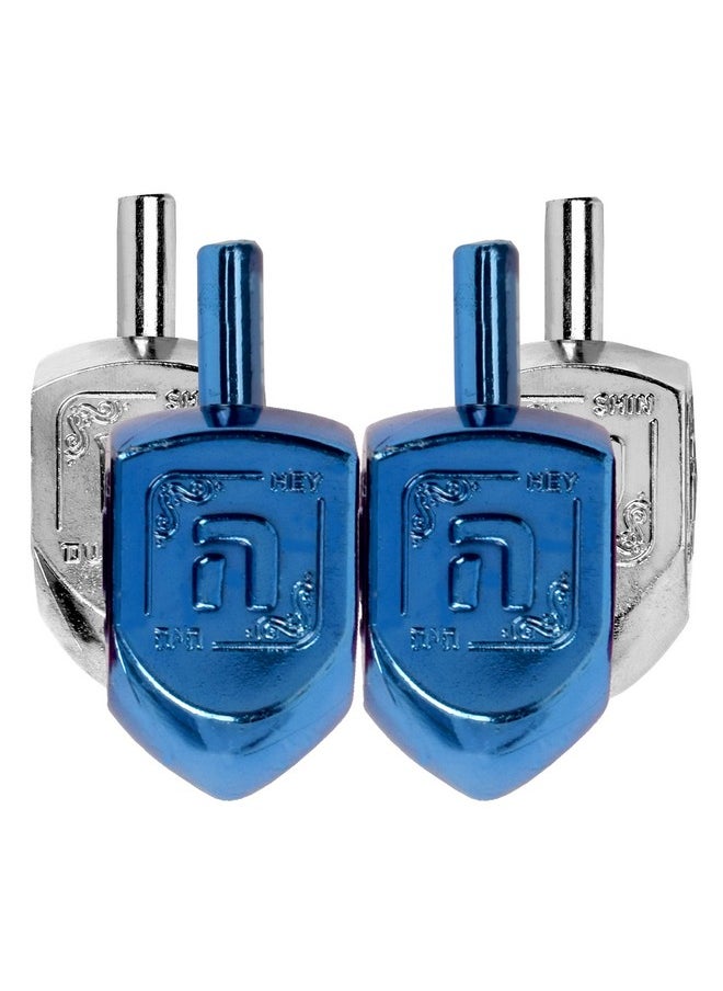 Hanukkah Dreidels - Metallic Blue And Silver Dreidel - 10 Pack Medium