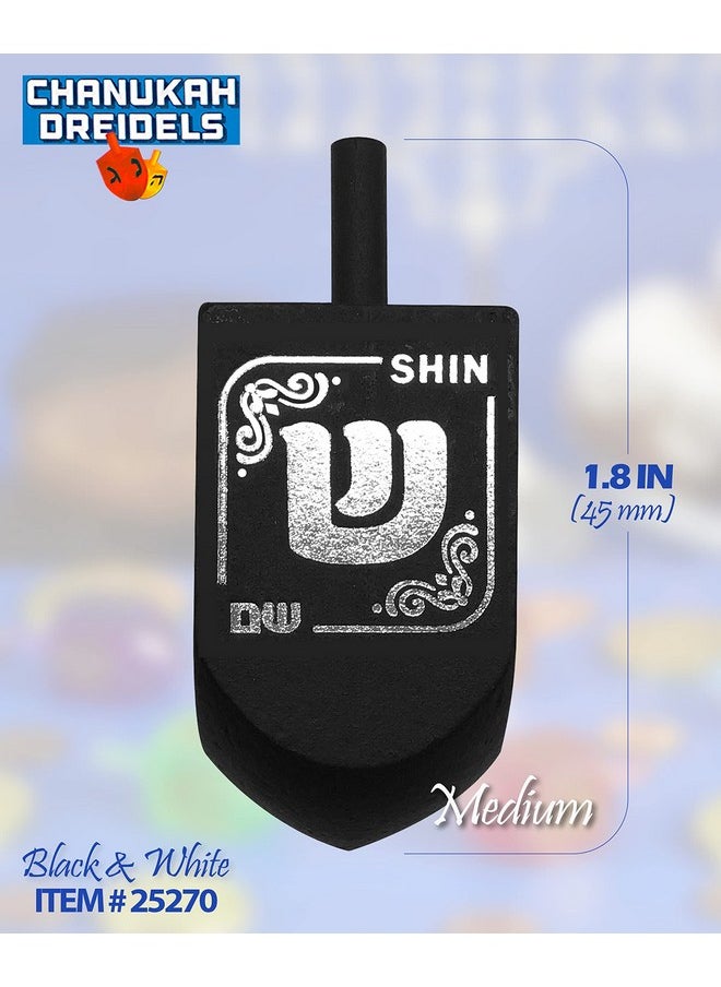 Hanukkah Dreidels - Black & White Wood Dreidel - 10 Pack Medium - Chanukah Spinning Draidel Game