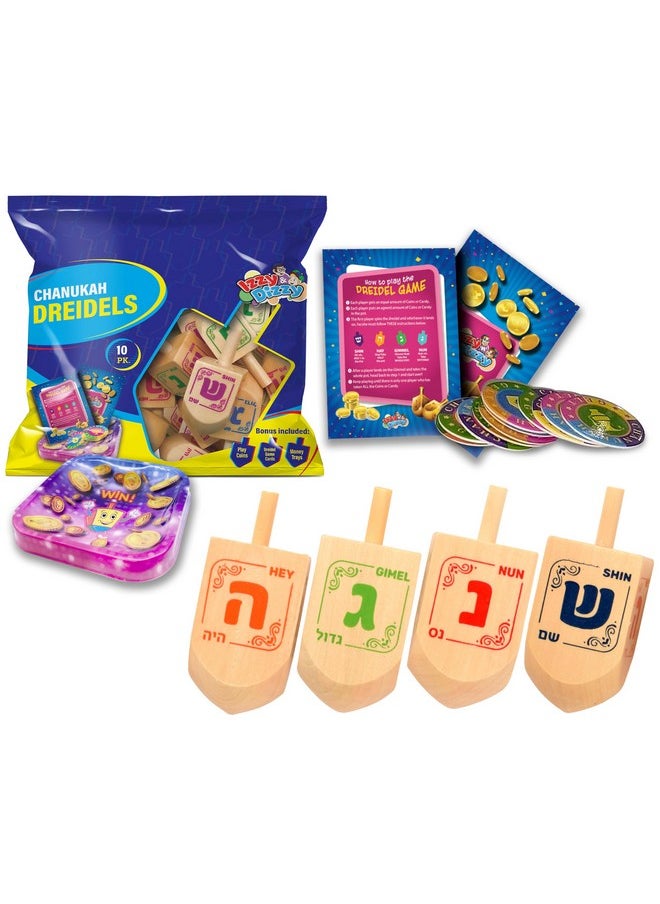 Hanukkah Dreidels - Wooden Dreidel - 10 Pack Medium