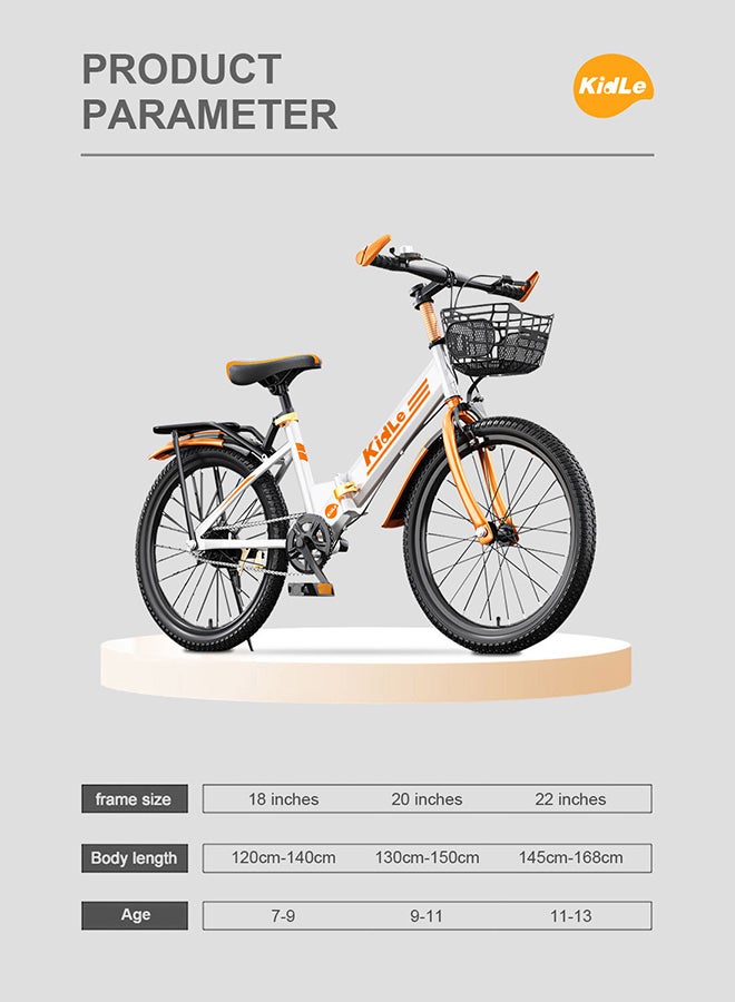 18-22 Inches Children's And Youth Foldable Bicycle High Carbon Steel Road Bicycle Kids Bike Suitable For Height 120-168cm Girls And Boys With Basket Adjustable Seat Rear Thickened Seat Frame Wear-Resistant Tires Front And Rear Sensitive Brakes Safe And Stable