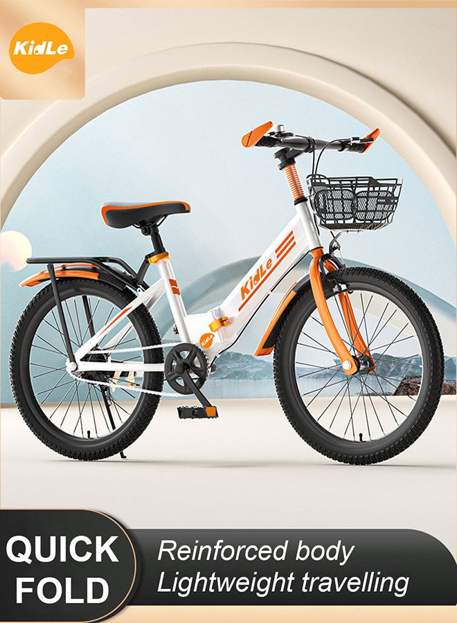 18-22 Inches Children's And Youth Foldable Bicycle High Carbon Steel Road Bicycle Kids Bike Suitable For Height 120-168cm Girls And Boys With Basket Adjustable Seat Rear Thickened Seat Frame Wear-Resistant Tires Front And Rear Sensitive Brakes Safe And Stable