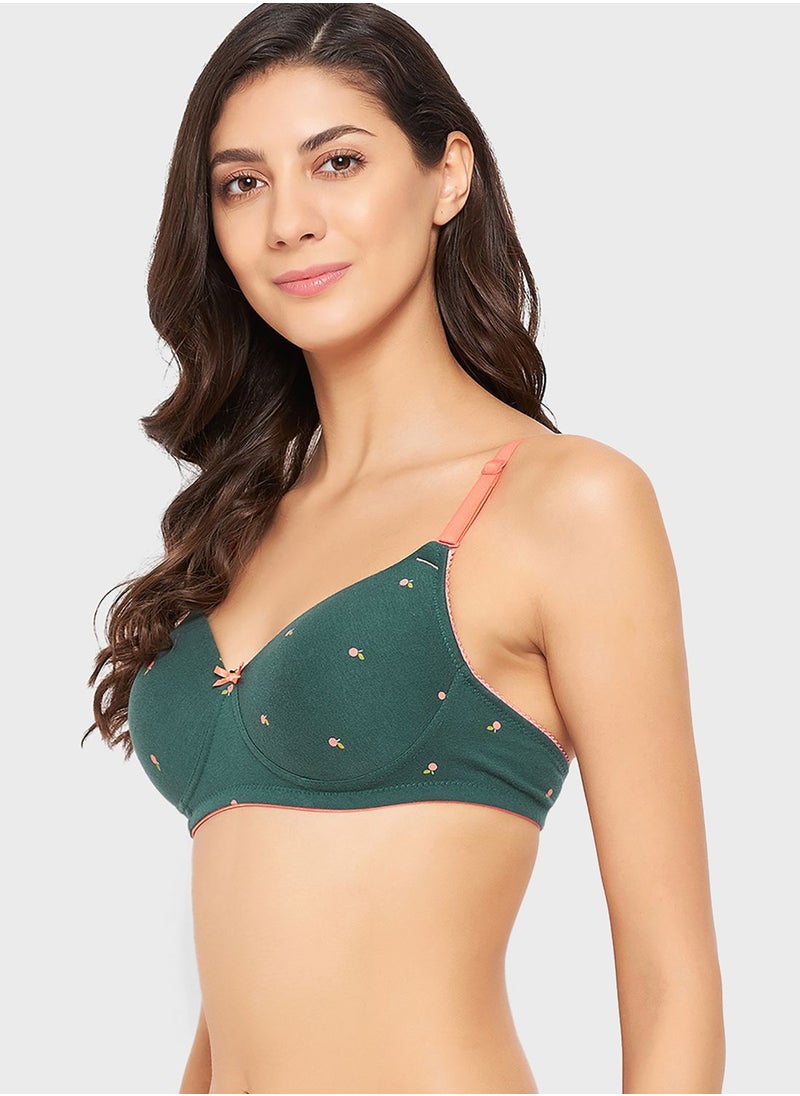 Padded Non-Wired Full Cup Fruit Print Multiway T-shirt Bra - Cotton