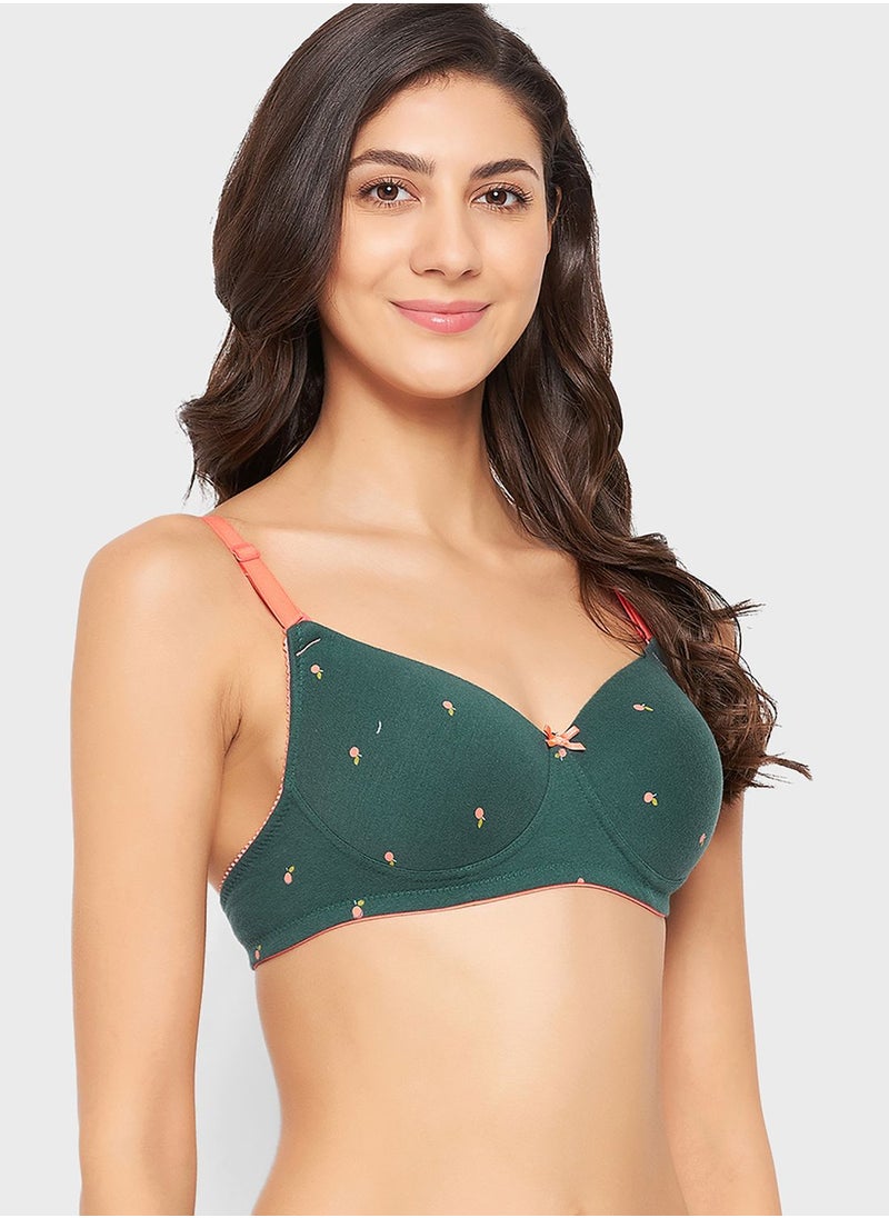 Padded Non-Wired Full Cup Fruit Print Multiway T-shirt Bra - Cotton