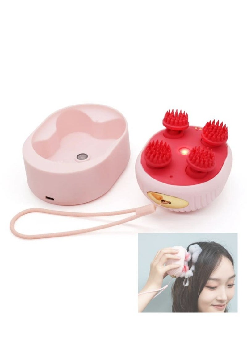 Electric Scalp Massager, Waterproof Portable Head Massager for Hair Growth Handheld Hair Massager with 4 Massage Heads, Detachable and Washable Handheld Scratcher for Deep Clean Hair Growth Head Relax