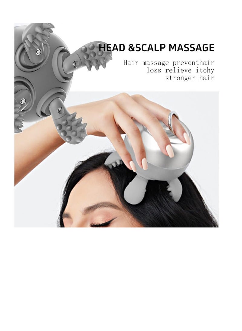 Electric Scalp Massager,  for Scalp Stress Relax, Waterproof Handheld Hair Scalp Massager with 56 Kneading Massage Nodes and 4 Replaceable Massage Heads, Grey