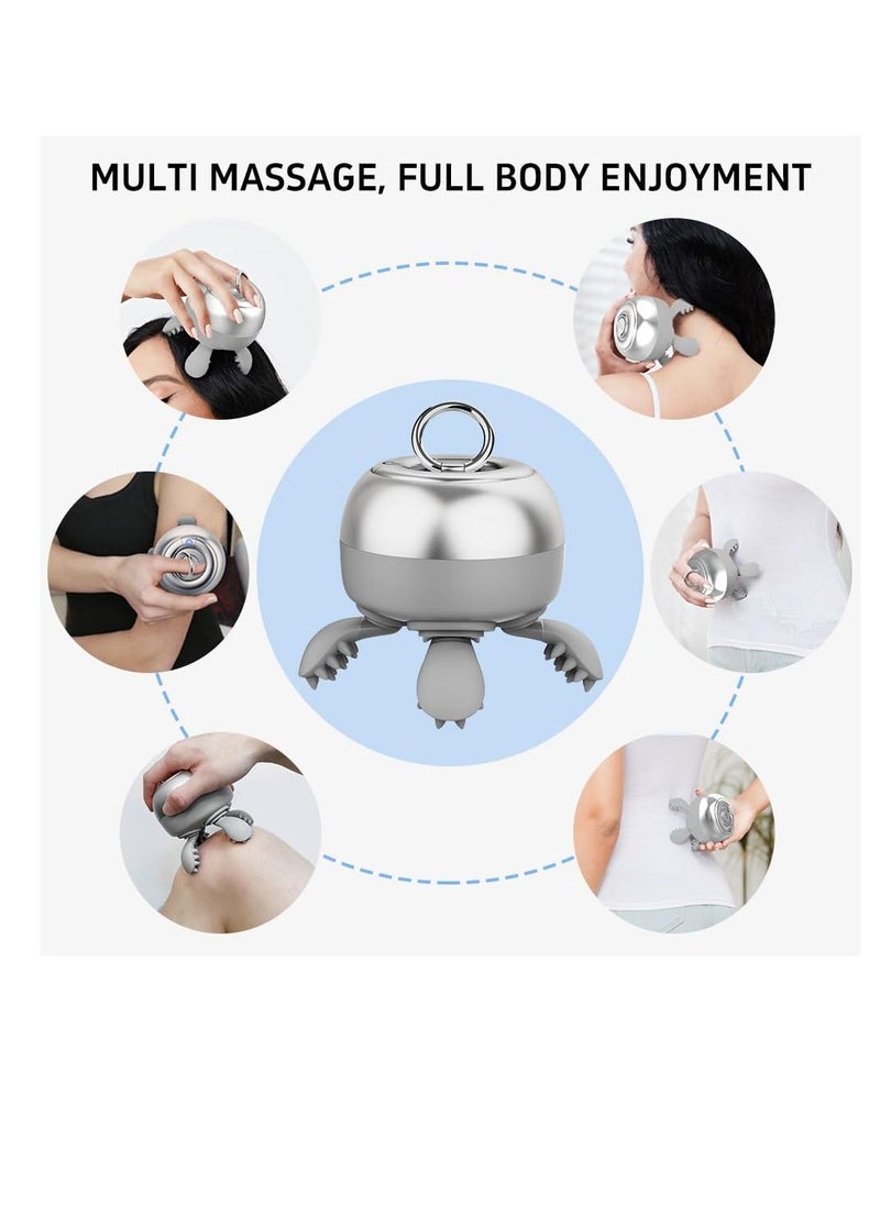 Electric Scalp Massager,  for Scalp Stress Relax, Waterproof Handheld Hair Scalp Massager with 56 Kneading Massage Nodes and 4 Replaceable Massage Heads, Grey