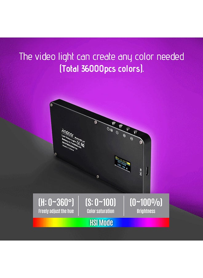 Andoer RGB LED Video Light Portable Light Panel 3000K-6500K Dimmable Brightness 30 Special Effects CRI ≥95 for Portrait Video Recording Product Photography