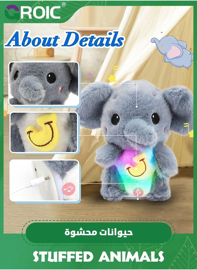 Talking Elephant Repeats What You Say Light up Nodding Electric Speaking Interactive Animated Toy with USB Charger Gift for Toddlers,Elephant Stuffed Animal Toy