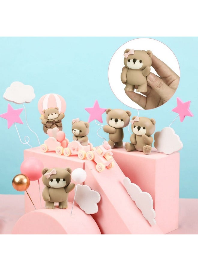 Bear Cake Toppers Mini Bear Cake Decorations Cake Toppers Gold White Pearl Ball For Birthday Party Decorations(Pink, Brown,Vivid Style)