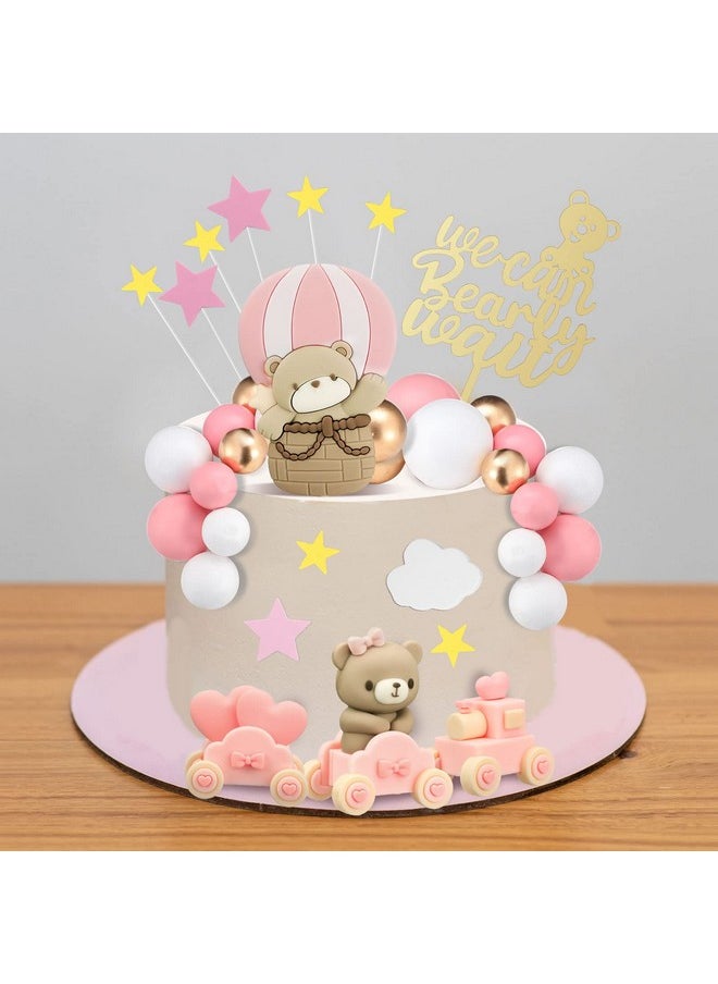 Bear Cake Toppers Mini Bear Cake Decorations Cake Toppers Gold White Pearl Ball For Birthday Party Decorations(Pink, Brown,Vivid Style)