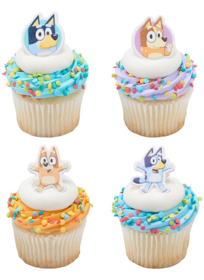 Bluey So Much Fun Rings, 72 Cupcake Decorations Featuring Bluey, Bingo, Bandit, And Chilli, 3D Food Safe Cake Toppers - 72 Pack