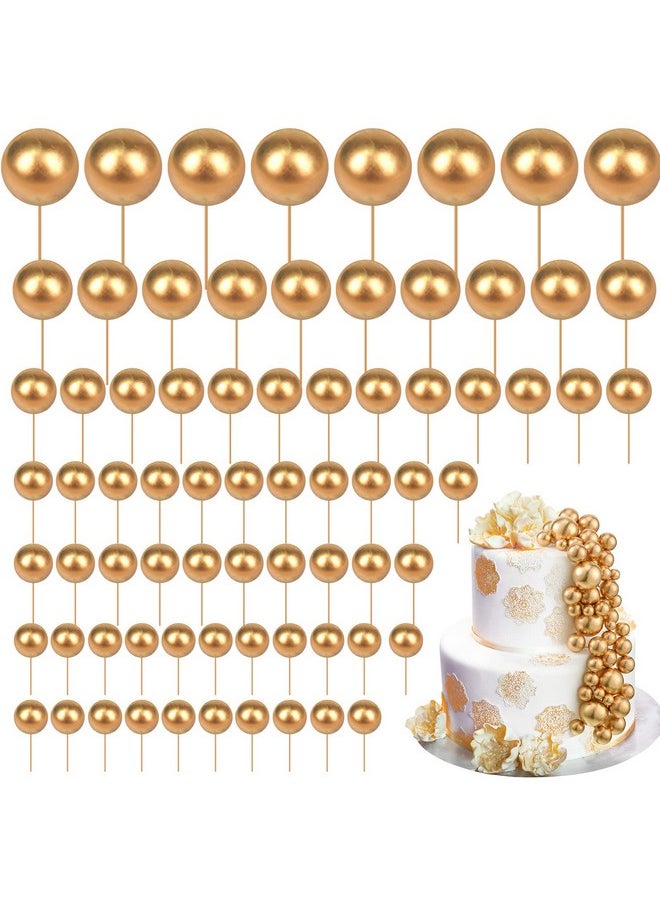 108 Pcs Balls Cake Topper Balloons Cupcake Topper Diy Cake Insert Topper Foam Cake Balls Baking Decoration For Wedding Anniversary Birthday (Gold,Multi Sizes)