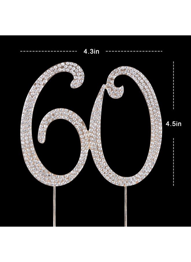 60 Cake Topper | Premium Bling Rhinestone Diamond Gems | 50Th Birthday Or Anniversary Party Decoration Ideas | Quality Metal Alloy | Perfect Keepsake