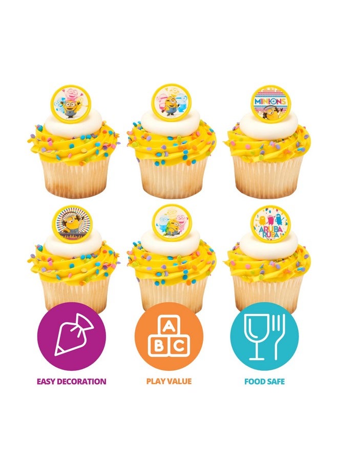 Despicable Me™ Celebrations Cupcake Rings, 24 Minions Cupcake Decorations, 6 Minion Designs On Yellow Rings - 24 Pack